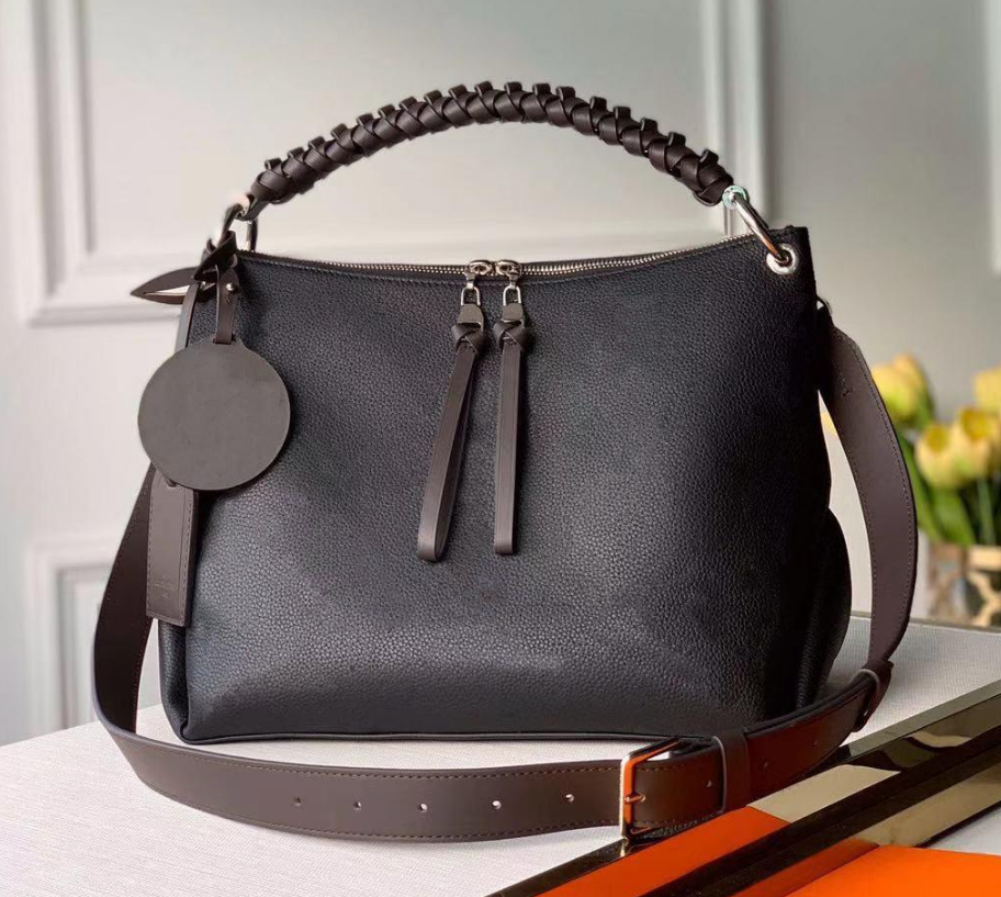 

Bag 6073 Mahina calf leather perforated the pattern shoulder BEAUBOURG MM HOBO stylishly braided leather top handle handbag tote 32*26*17cm, White