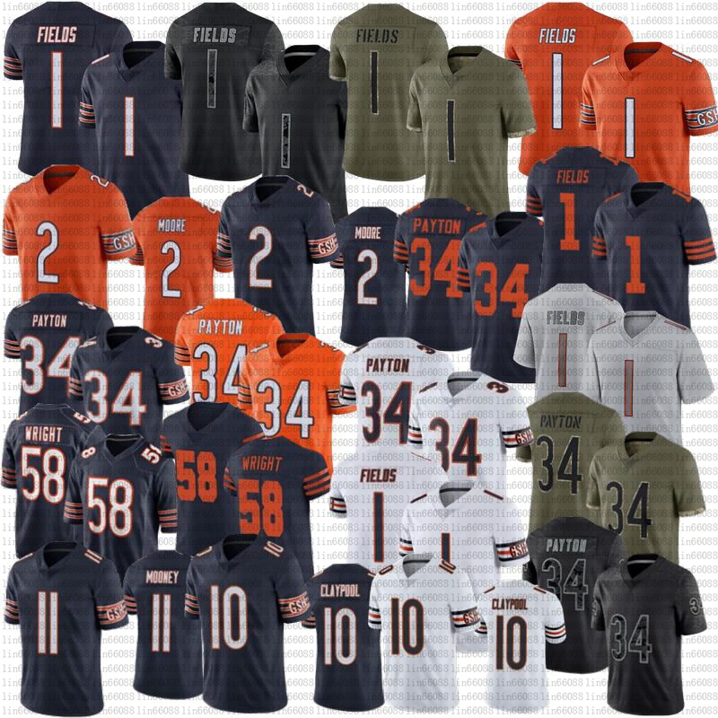 

Justin Fields DJ Moore football jersey Claypool Walter Payton Darnell Mooney Darnell Wright Jerseys, Women