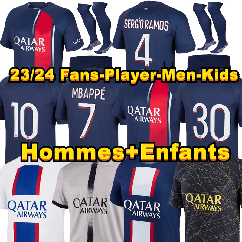 

23 24 Paris MBAPPE #7 Soccer Jerseys HAKIMI 30 10 FANS PLAYER 4th 23 24 SERGIO RAMOS PsGS Football Shirts Shirt MARQUINHOS VERRATTI ICARDI Uniform Kids Kit Sets, 23-24 home ligue 1 patch