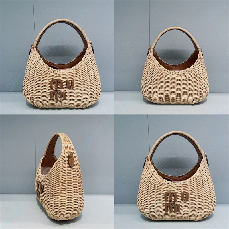 

Wander wicker woven handbag totes bags Straw plaited Underarm bag lady Upscale Shoulders bag Leather shoulder strap Cross body bags Four-Colors bags purses, Brown