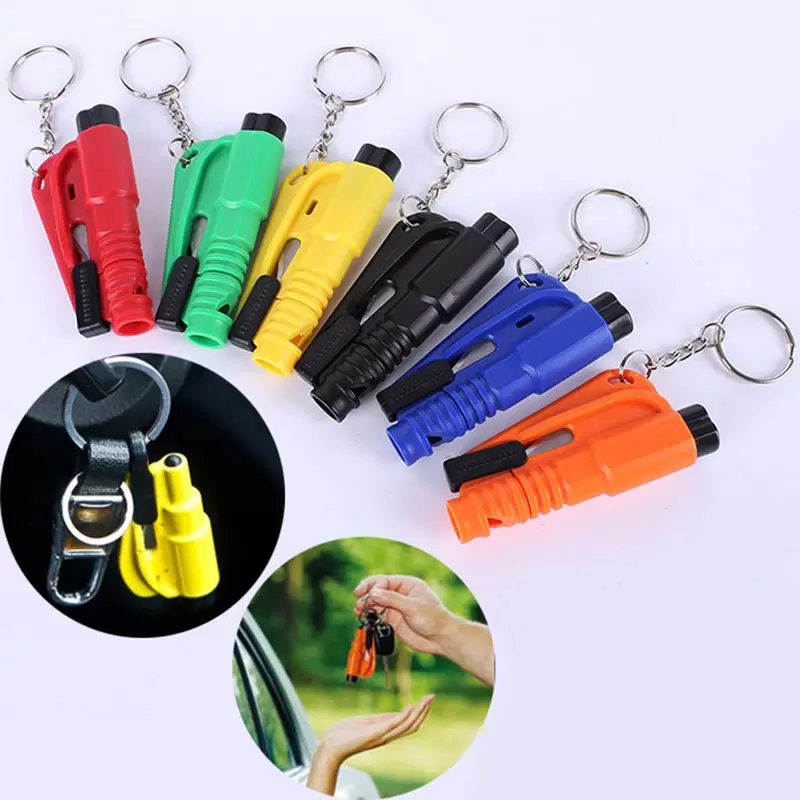 

Protable Life Saving Hammer Key Chain Rings Seat Belt Cutter Auto Window Breaker Keychain Car Emergency Safety Hammer Escape Lift Save Tool SOS Whistle