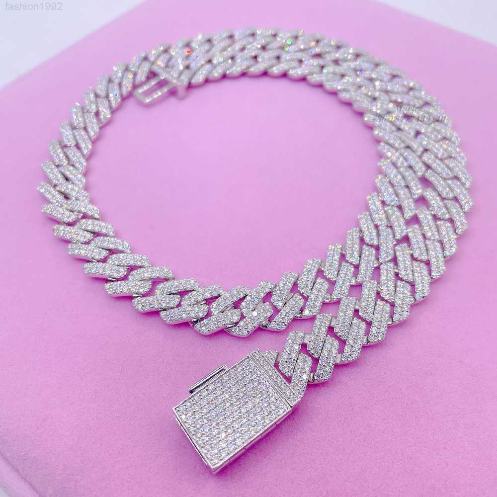 

925 Sterling Silver Custom Necklace 12mm 2row Diamond Cuban Link Chain Vvs Moissanite Initial Necklace Cuban Chain