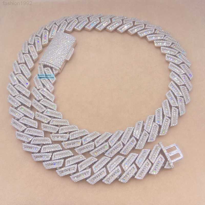 

Buss Down 18mm Heavier Big Guy Cuban Jewelry Solid Silver Vvs1 Baguette Moissanite Miami Cuban Chain