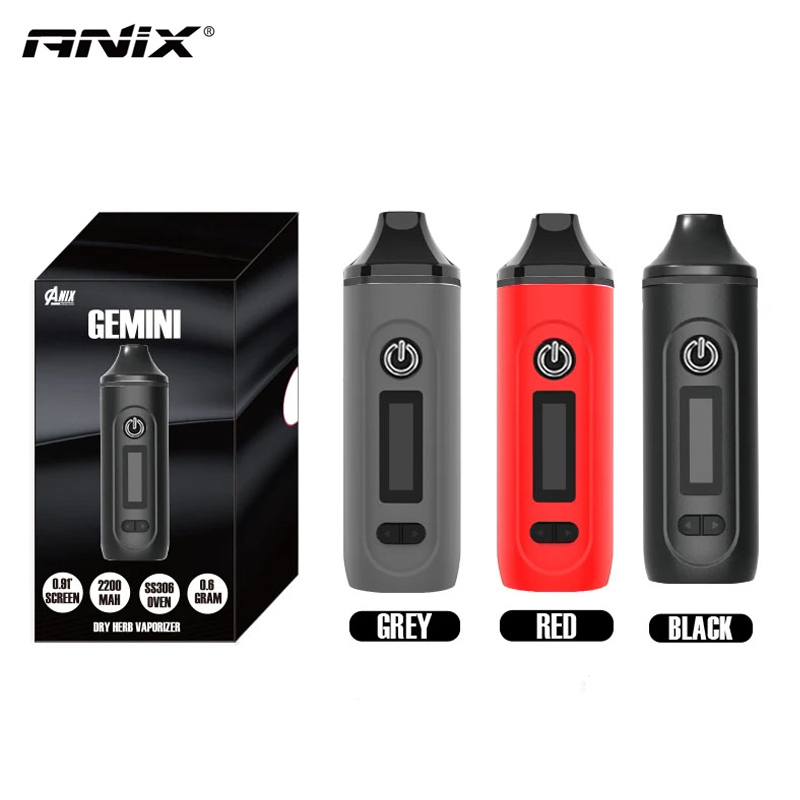 

Original Anix Gemini Dry Herb Vaporizer with 2200mAh 18650 Battery Stainless Steel Oven Heating Chamber Yocan Hit Vane Airis Herbva Nokiva BLK Mamba Widow Herbal, Gray