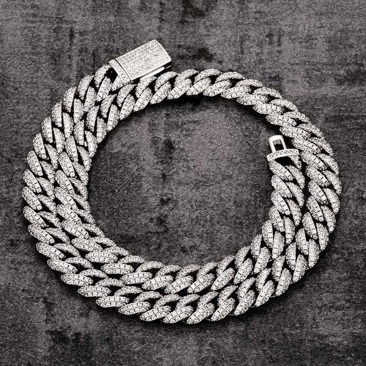 

925 Sterling Silver 10mm Iced Out Moissanite Necklace Hip Hop Gold Plated Cuban Chain Diamond Jewelry