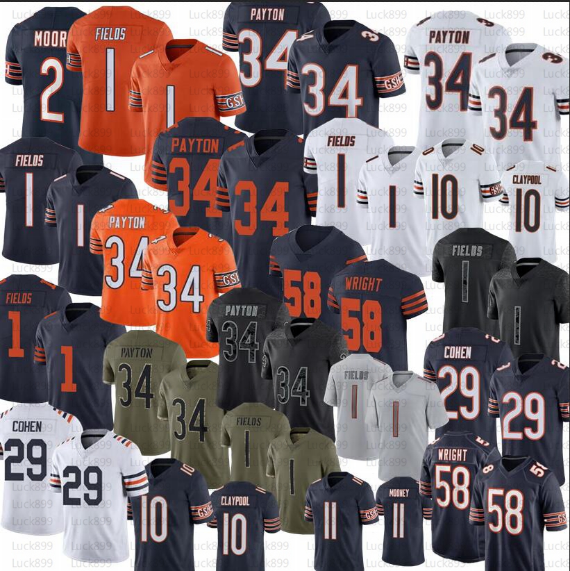 

Justin Fields DJ Moore Bears Football Walter Payton Chase Claypool Darnell Mooney Jersey 58 Darnell Wright, Youth