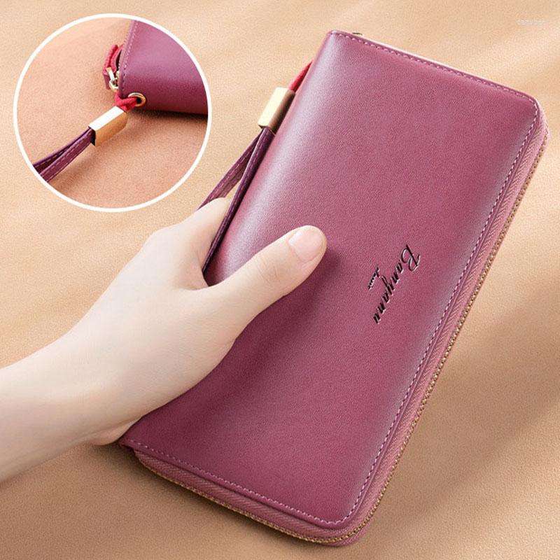 

Wallets Fashion Genuine Leather Women Clutch Wallet Long Female Hasp Cell Phone Card Holder Coin Purse Purple 2023, Black