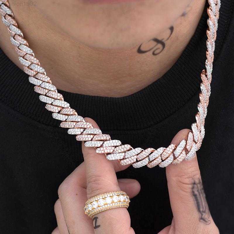 

Two-tone 925 Sterling Silver Moissnaite Diamond Iced Out Miami Cuban Link Chain Necklaces