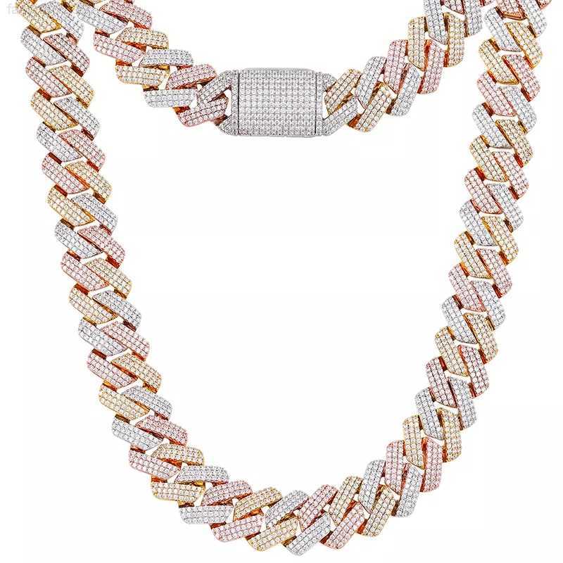 

Hot Sell Men Jewelry Gold Plated 19mm 3 Tones Vvs Moissanite Miami Cuban Link Chain Necklace