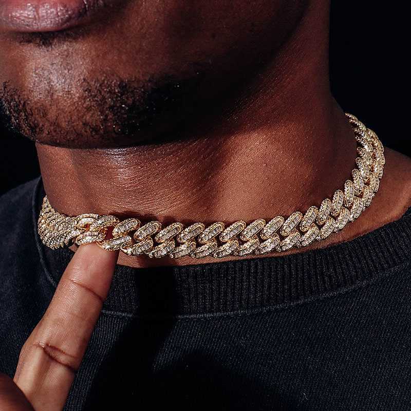 

Hip Hop Miami Cuban Chain Necklace 925 Sterling Silver 18k Gold Plated Moissanite Diamond Cuban Chain Men's Party Jewelry