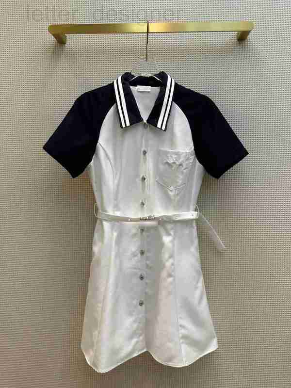 

Basic & Casual Dresses designer 23ss women dress womens clothing summer dresses striped lapel Color matching short-sleeved Embroidery pocket send, 21