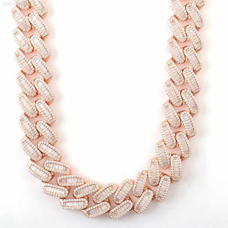 

Hiphop Cuban Ice Chain 925 Sterling Silver Plated Rose Gold 21.5mm Cuban Chain Necklace Miami Necklace Chain for Men and Women