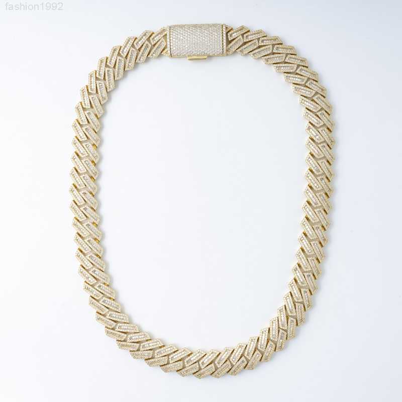 

17.5mm Square Diamond Moissanite Prong Cuban Link Chain Sterling Silver 925