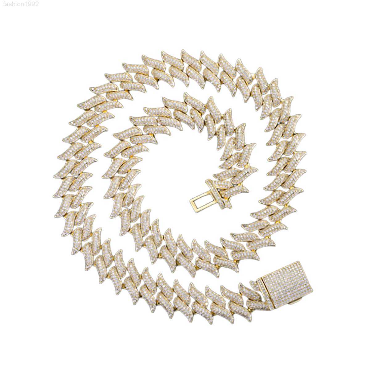 

18mm Moissanite Iced Out Diamond Gold Color Chain Necklace 925 Sterling Silver Necklace Miami Cuban Link Chain