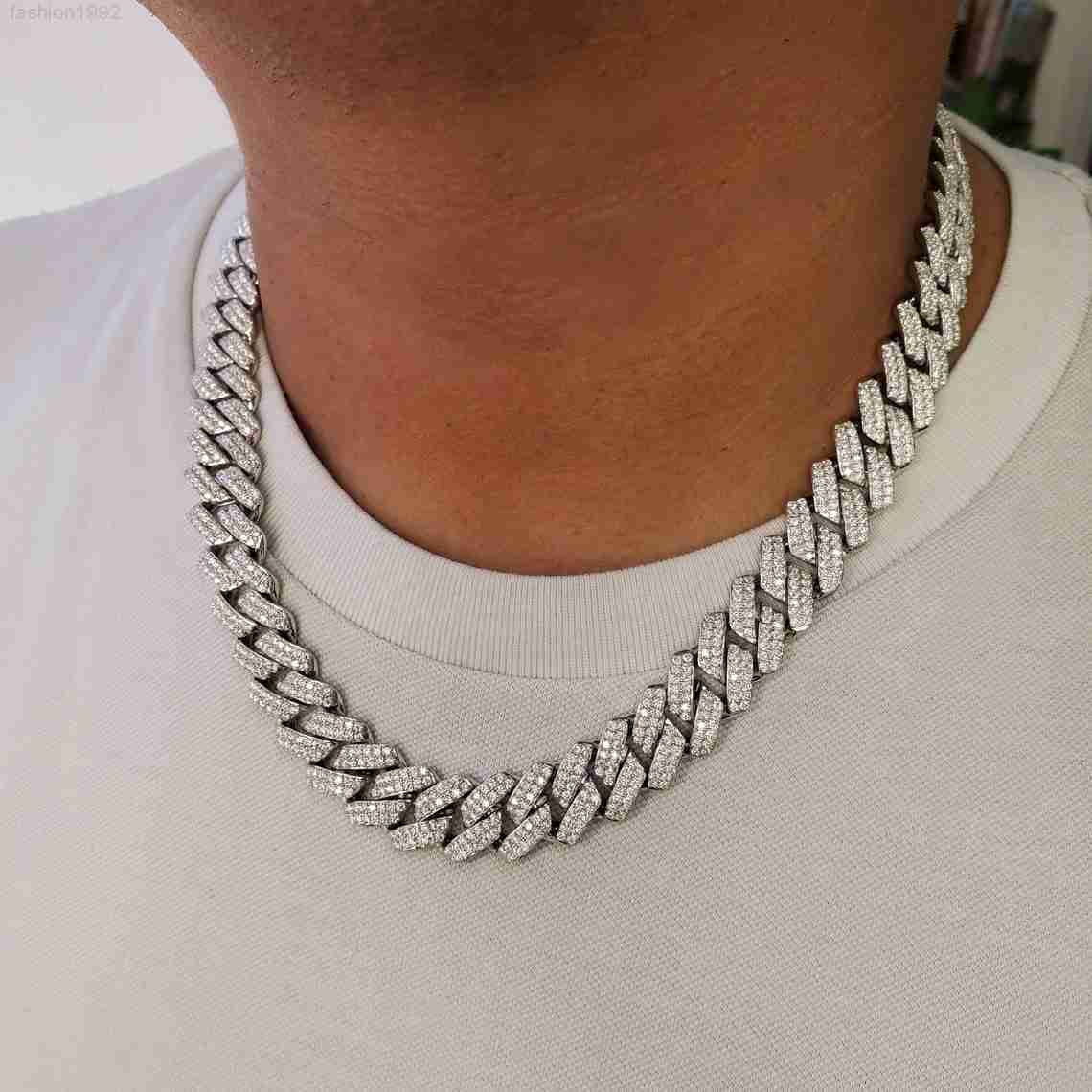 

Bust Down 925 Sterling Silver Cuban Necklace 12mm 2 Rows Hiphop Moissanite Iced Out Cuban Link Chains