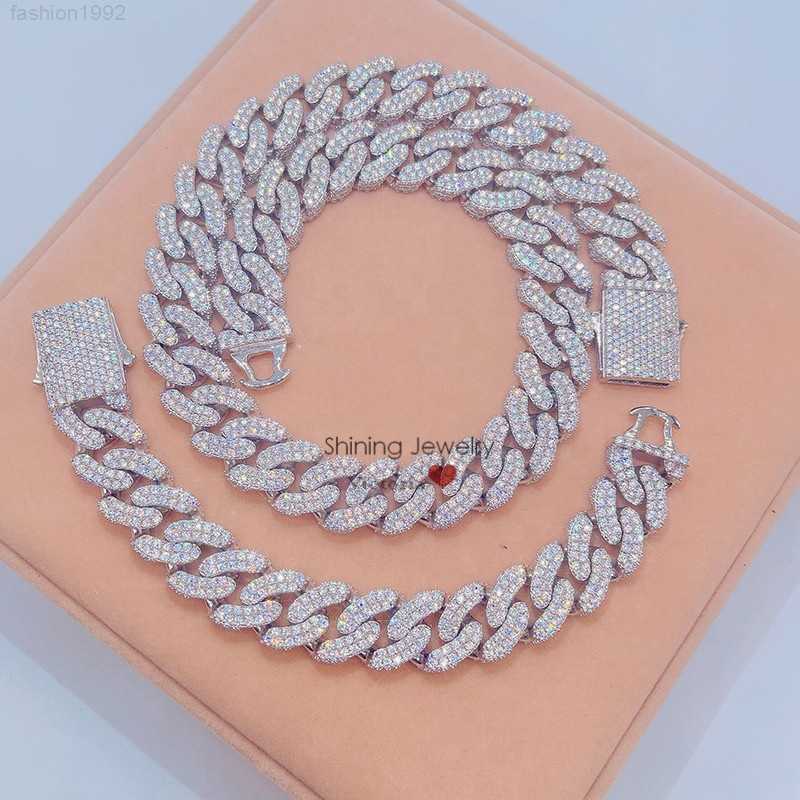 

23mm Hip Hop White Gold Plated Sterling Silver 925 Iced Out Moissanite Diamond Miami Cuban Chain