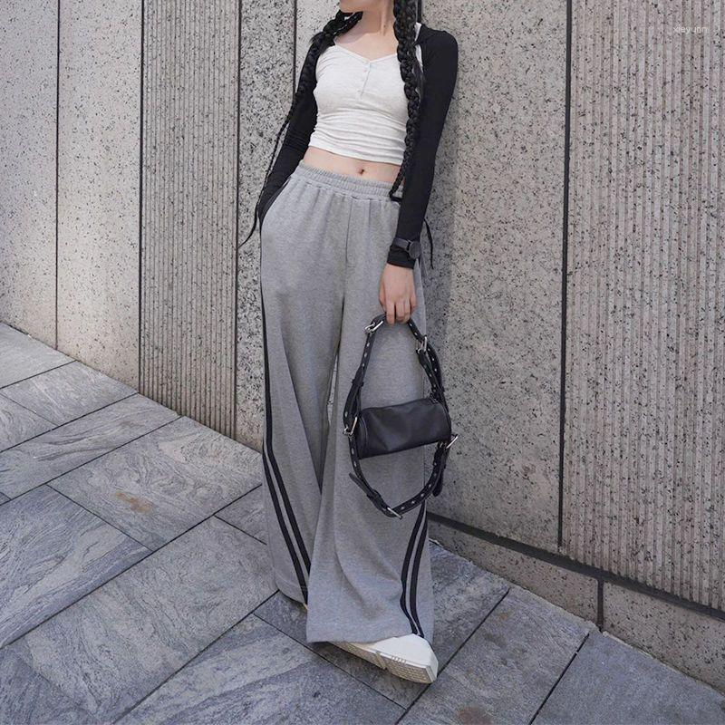 

Women's Pants HOUZHOU Gray Baggy Sports Sweatpants Women Harajuku Oversized Casual Striped Wide Jogging Vintage Trousers Korean Fashion