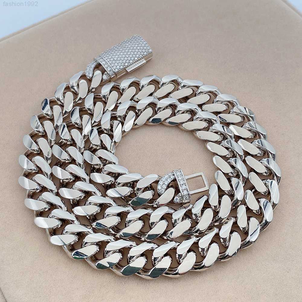 

Wholesale Hip Hop Moissanite Clasp 13mm 925 Sterling Silver Cuban Link Chain Handmade Silver Necklace Chain