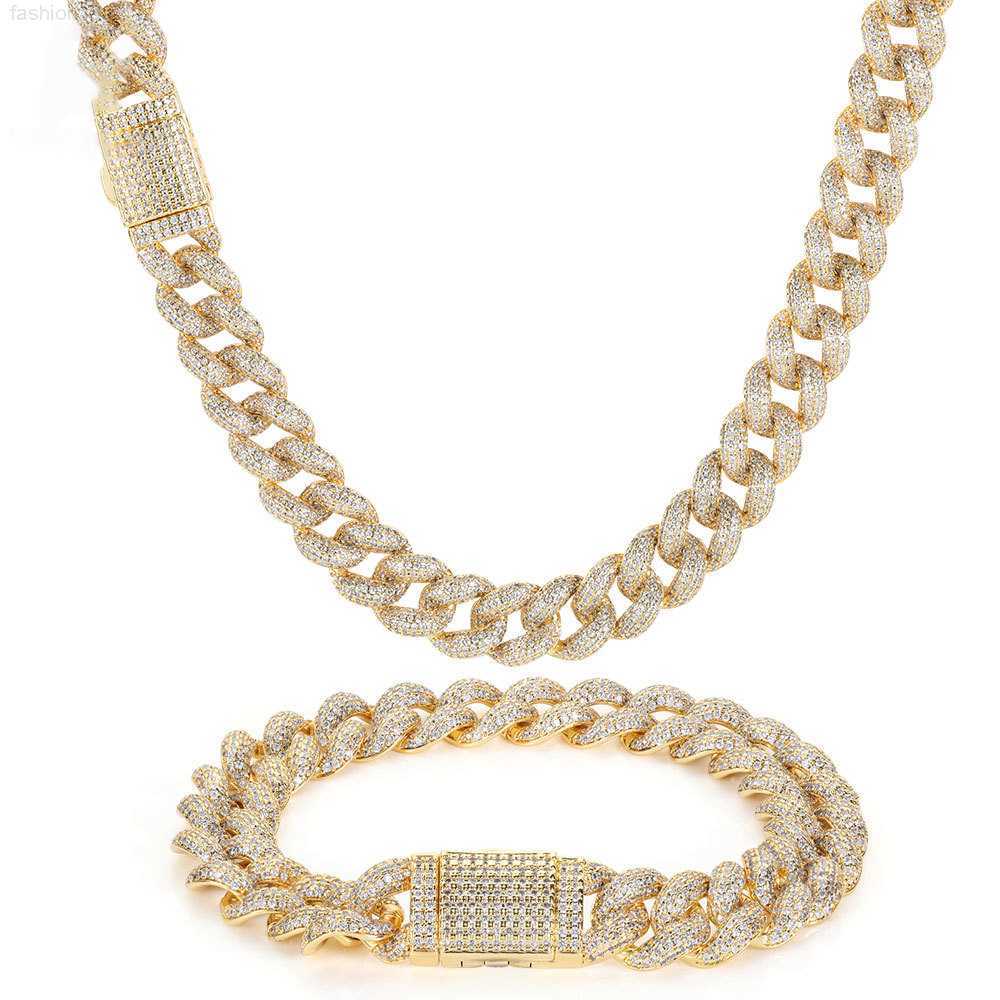 

Custom Vvs Moissanite Big Hip Hop Mens Rapper Diamond Chain Pendant Necklace Set Double Row Cuban Link Chain 15mm 18mm 19mm 20mm