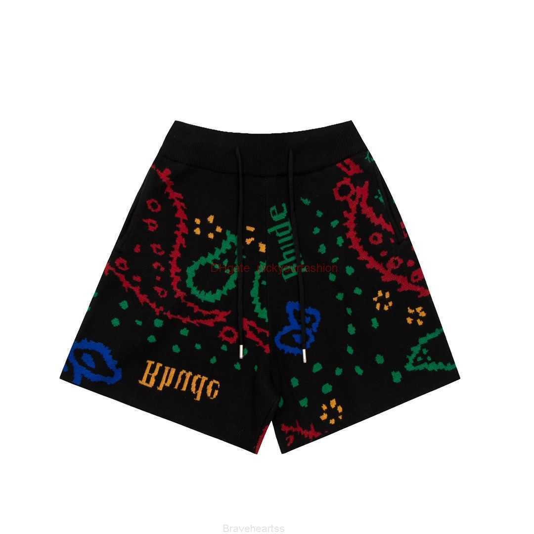 

Designer Short Fashion Casual Clothing Beach shorts Rhude Cashew Flower Colorful Knitted Jacquard Drawstring Shorts American High Street Casual Beach Capris Jogg, Black