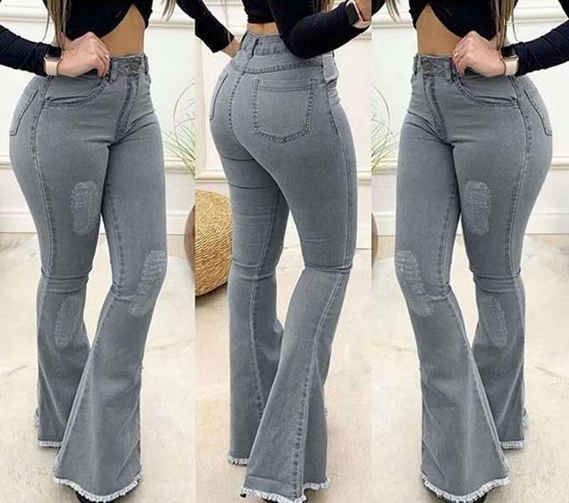 

Women's Jeans High Waist Sexy Slim Fit Flared Trousers Denim Ladies Women's Clothing, Deep blue