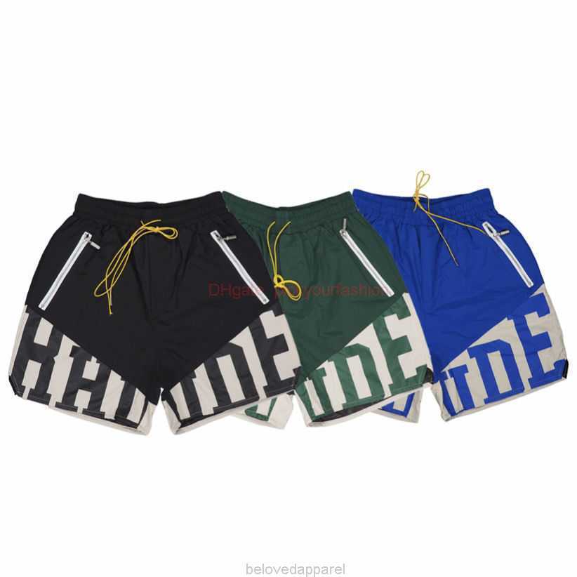 

Designer Short Fashion Casual Clothing Beach shorts Rhude American High Street Fashion Brand Loose Sports Two Color Patchwork Stripe Cropped Shorts for Men Joggers, Blue