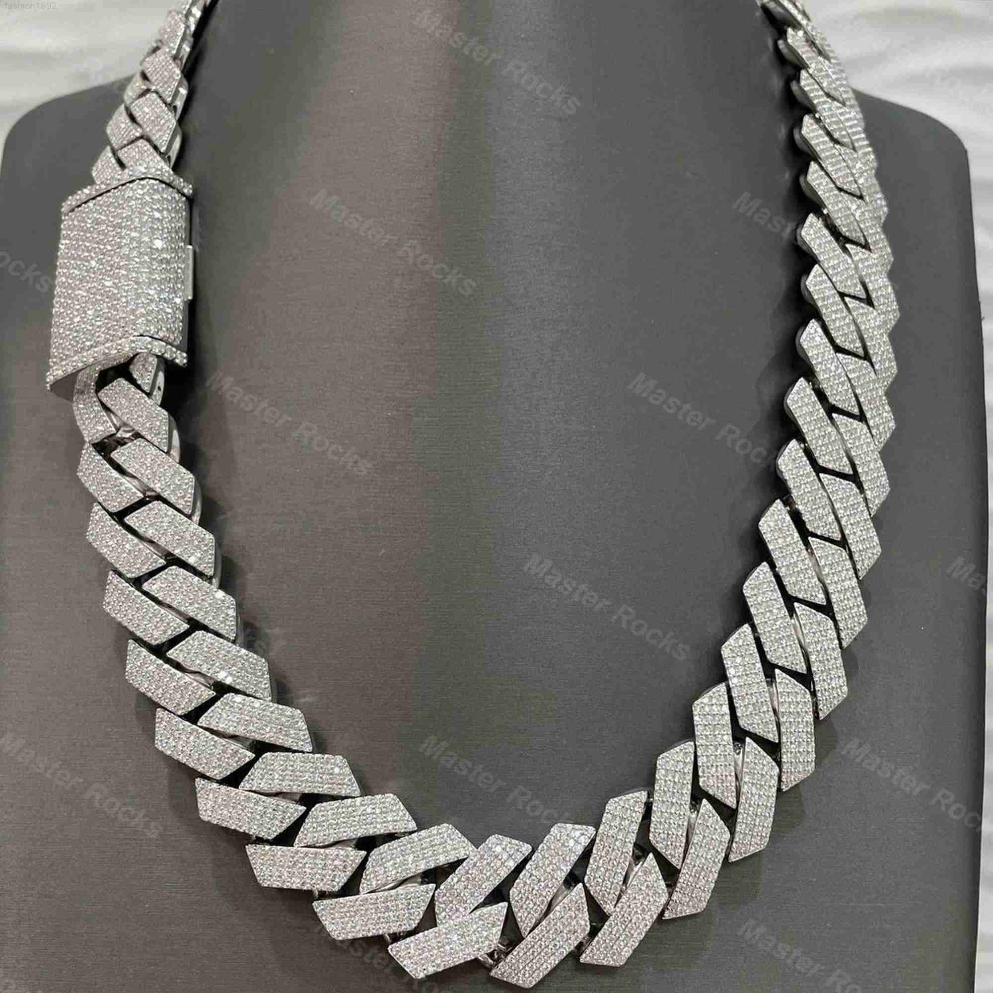 

20mm 4 Rows 925 Sterling Silver Thick Cuban Chain Necklace Manufacturer Custom Jewelry Cuban Chain Necklace Moissanite