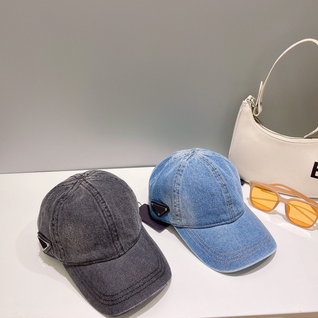 

Denim Material Designer Ball cap Couple Same Summer Outdoor Vacation Sports Water Wash Craft Metal Triangle Letter Printing 2 Colors casquette, Blue