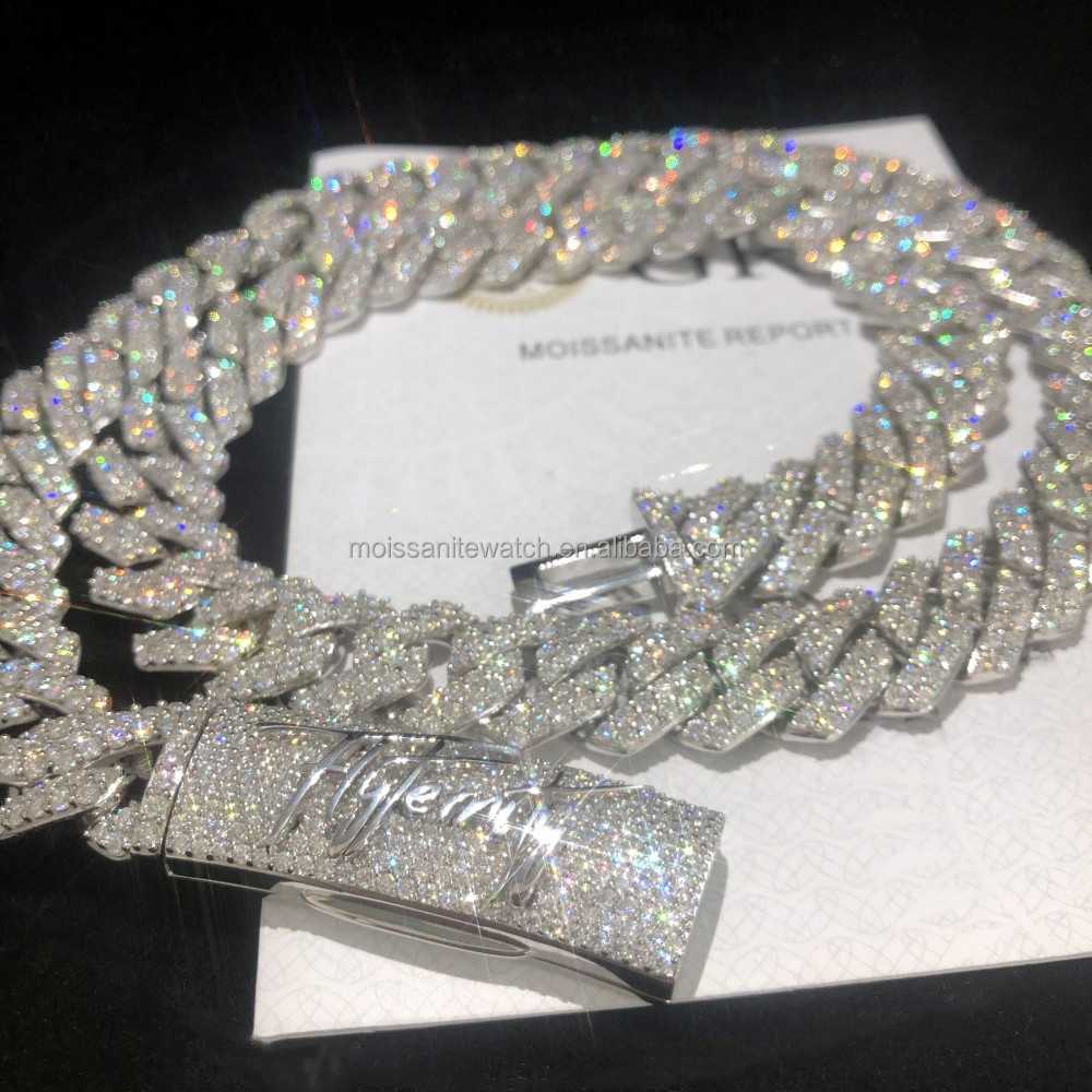 

Hip Hop Jewelry Men's Iced Custom Cuban Chain S925 Sterling Silver Vvs Moissanite Luxury Cuban Chain Necklace