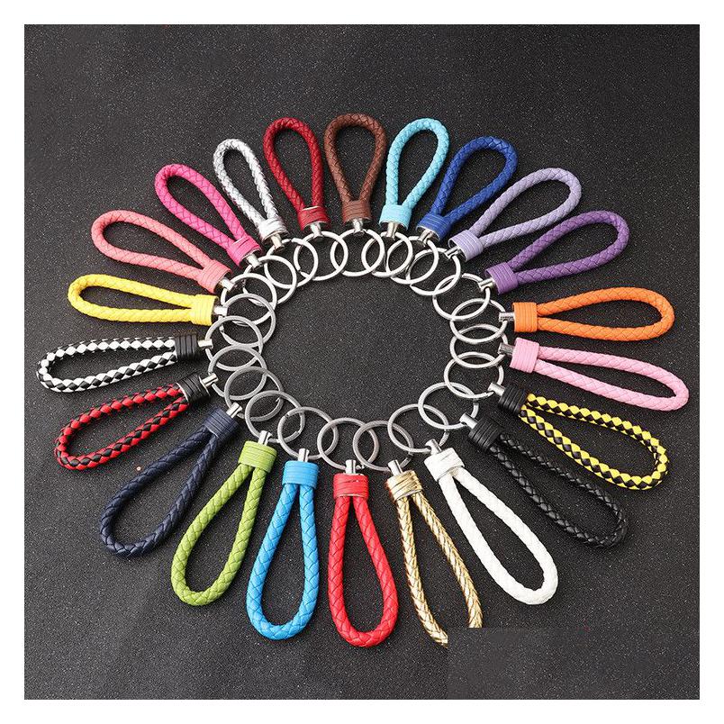 

Key Rings Leather Chain Benz Woven Lanyard Keychain With Metal Ring For Car / Office Home 16 Colors Dro Dhv30