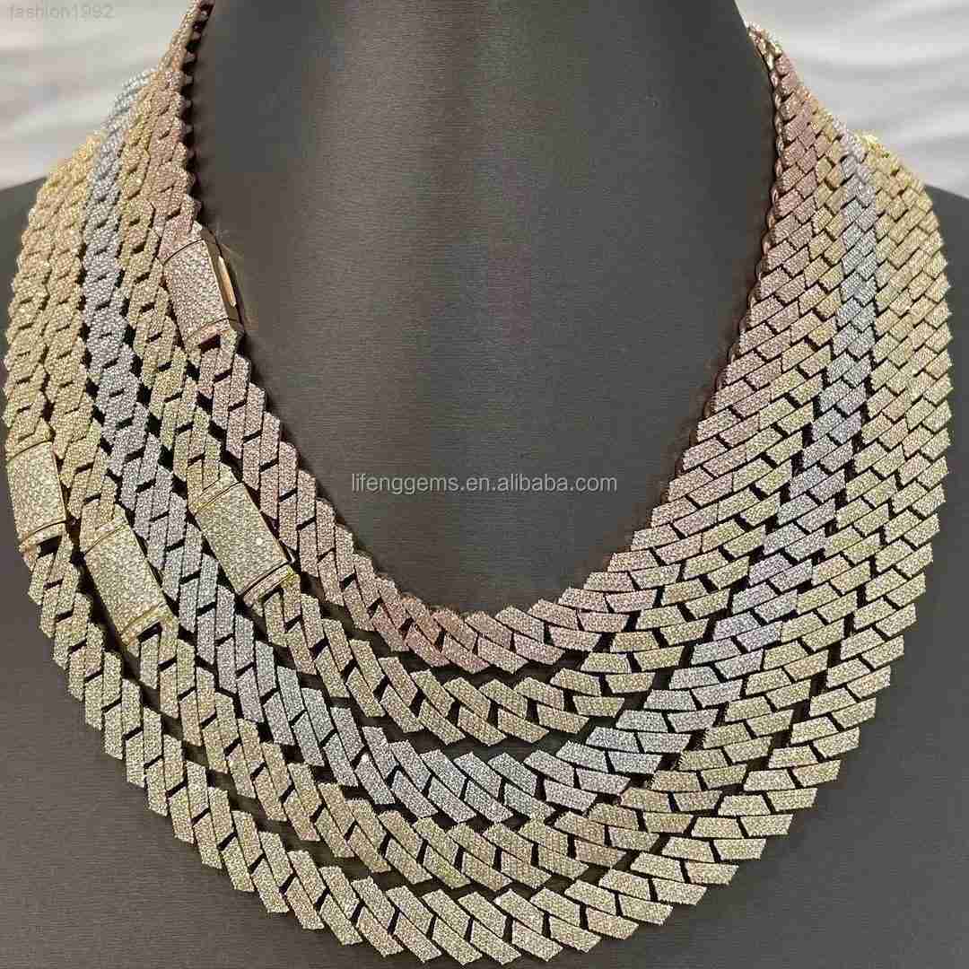 

15mm 18mm Width Hip Hop Cuban Chain Fashion Miami Elegant Vvs Moissanite Diamond Sterling Silver 925 Miami Link Necklace