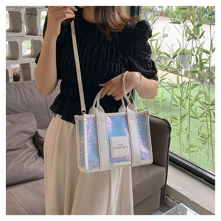 

Tote Bags For Women Luxury Designer Sequin Shoulder Sac Zipper Ladies Crossbody Bags Large Shopping Bags, White