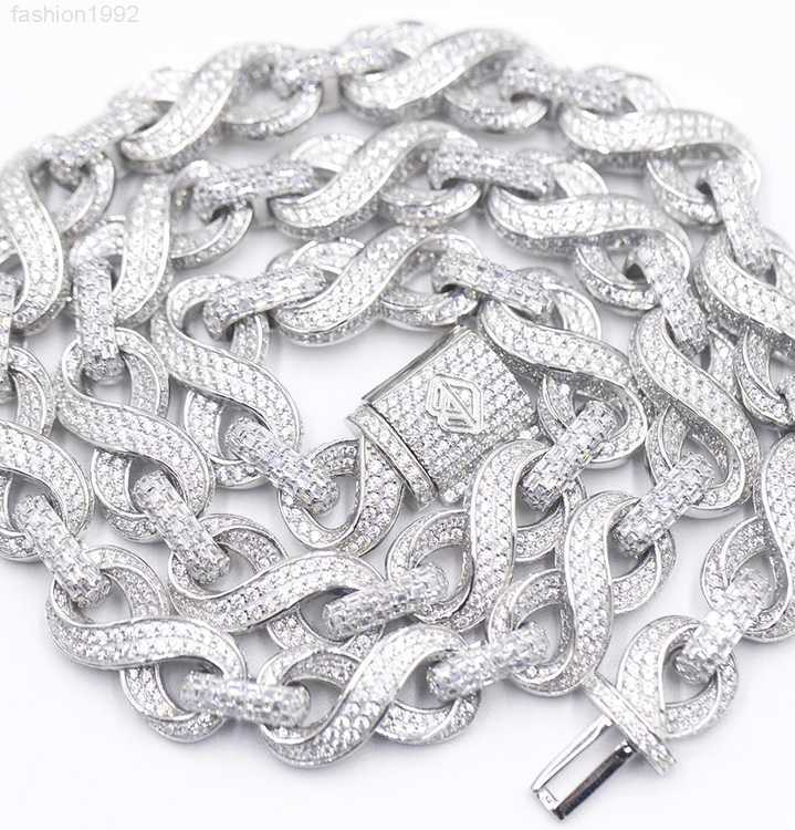 

New Fashion Design Infinite Chain 925 Silver Iced Out Moissanite Diamond 13mm Wide Cuban Link Chain for Rapper Hip Hop Jewelry