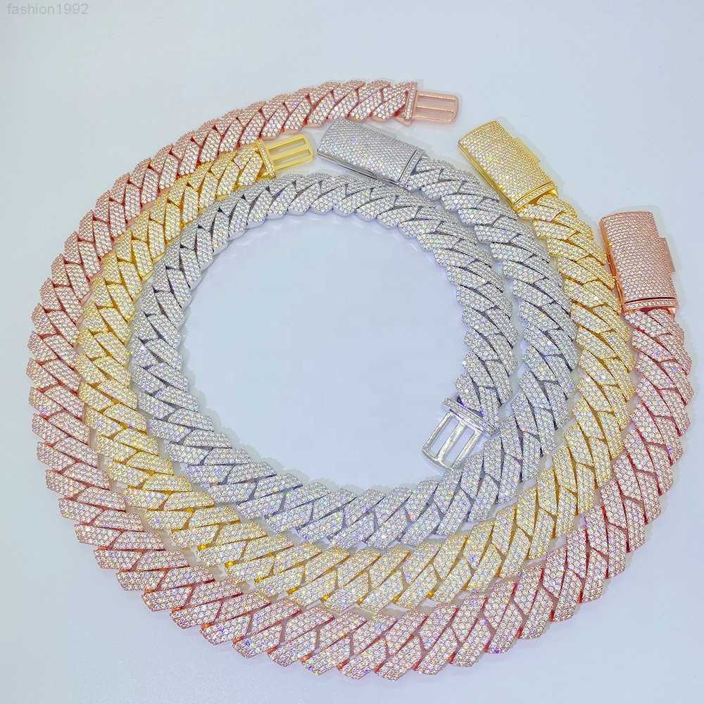 

Fine Jewelry Hip Hop Iced 20mm 3 Rows Moissanite Diamond Miami Cuban Link Chain Necklace