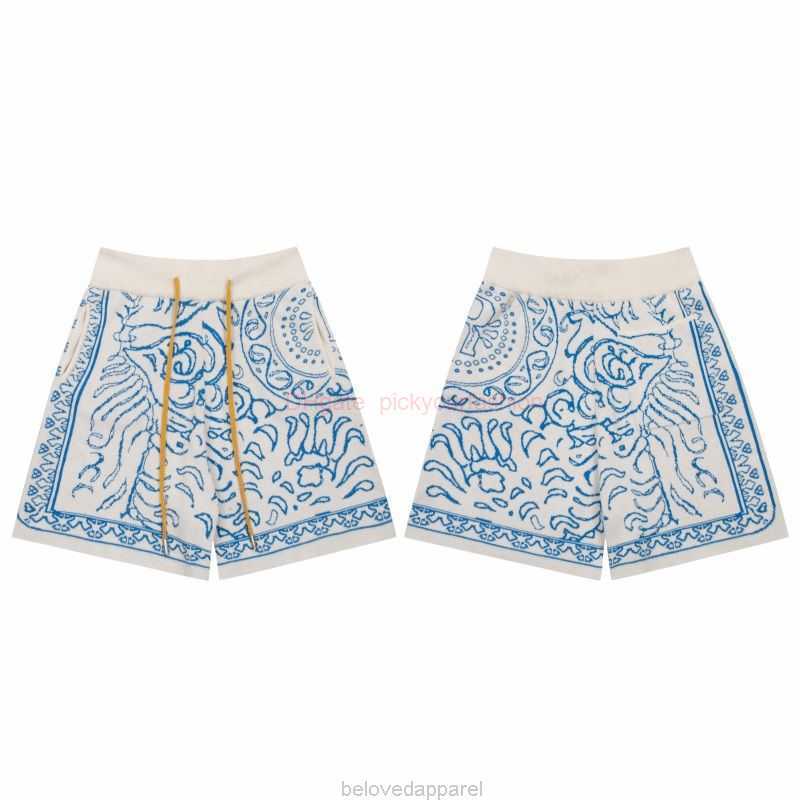 

Designer Short Fashion Casual Clothing Beach shorts Rhude Cashew Flower Jacquard Knitted Shorts Summer Trendy Loose Straight Casual Capris Big Shorts Joggers Spor, Creamy-white