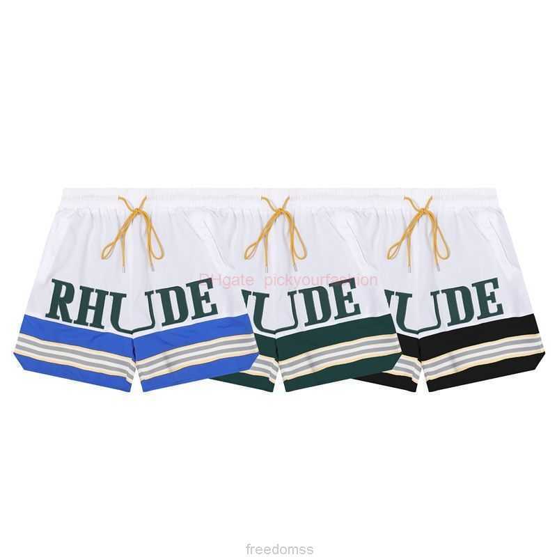 

Designer Short Fashion Casual Clothing Beach shorts Certified Rhude Niche Trendy Brand Letter Embroidery High Street Patchwork Stripe Highquality Sports Shorts J, Black