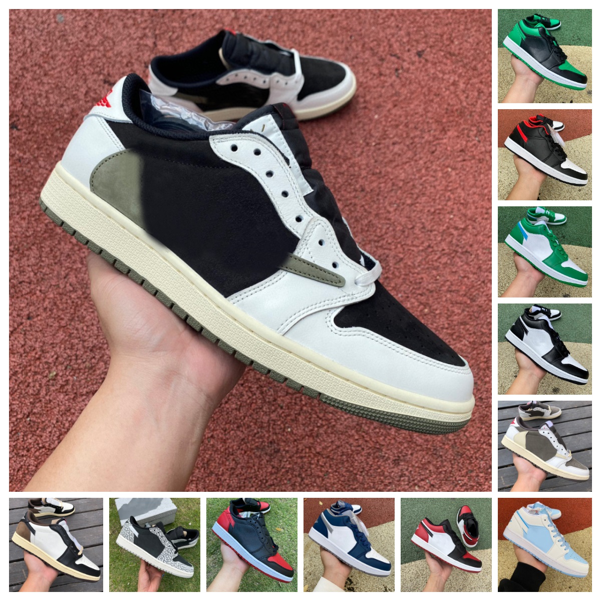 

Jumpman Mens Low 1 1s OG Basketball Shoes Travis Black Phantom Mocha Olive Lucky Green Pollen Football Wolf Grey Gym Red University Blue Court Purple Bred Toe Sneakers, Shoes lace