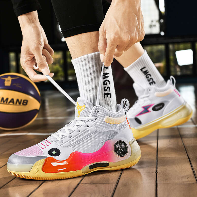 

Men's High Top Basketball Shoes Breathable Mesh Sneakers Youth Fashion Training Shoes, White
