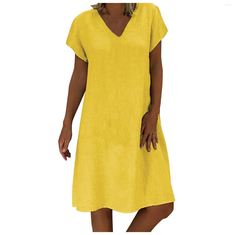 

Casual Dresses Women'S Summer Loose Solid Color Short-Sleeved V-Neck A-Line Dress Evening For Women, Pink