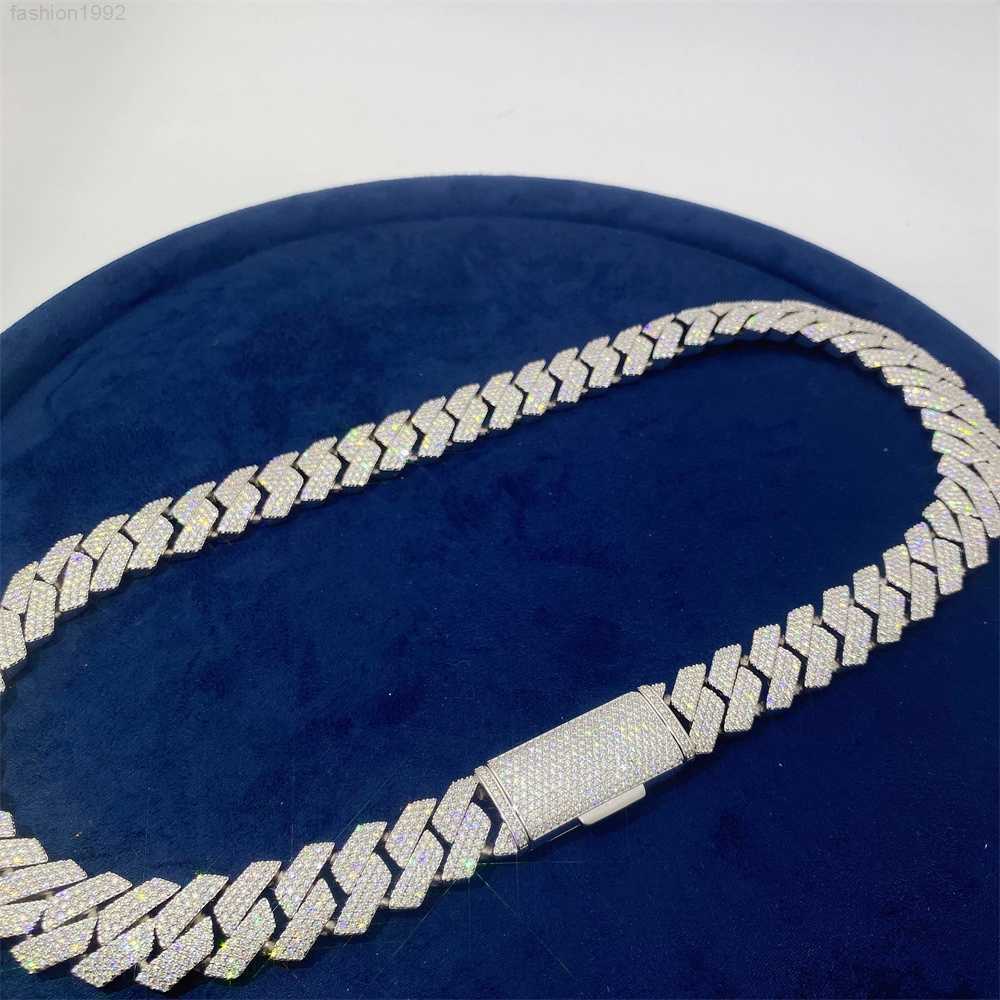 

Hip Hop Iced Out 18mm 3 Rows Diamond Miami Cuban Link Chain Silver 925 Simple Jewelry Cuban Chain Necklace for Men