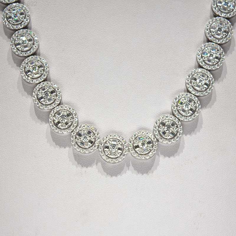 

Kibo Hip Hop Jewelry S925 Silver Mens Iced Out Chains Baguette Cut Moissanite Clustered Tennis Necklace