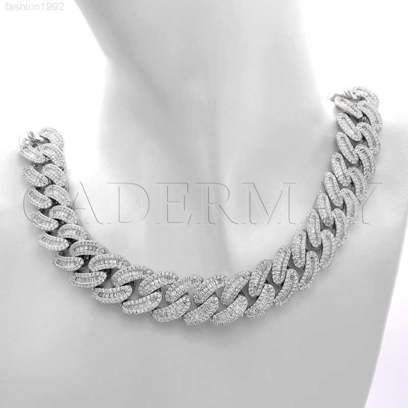 

Iced Out Men's 16mm Miami Cuban Link Chain 925 Sterling Silver Moissnate Baguette Necklace for Men Hip Hop Jewelry
