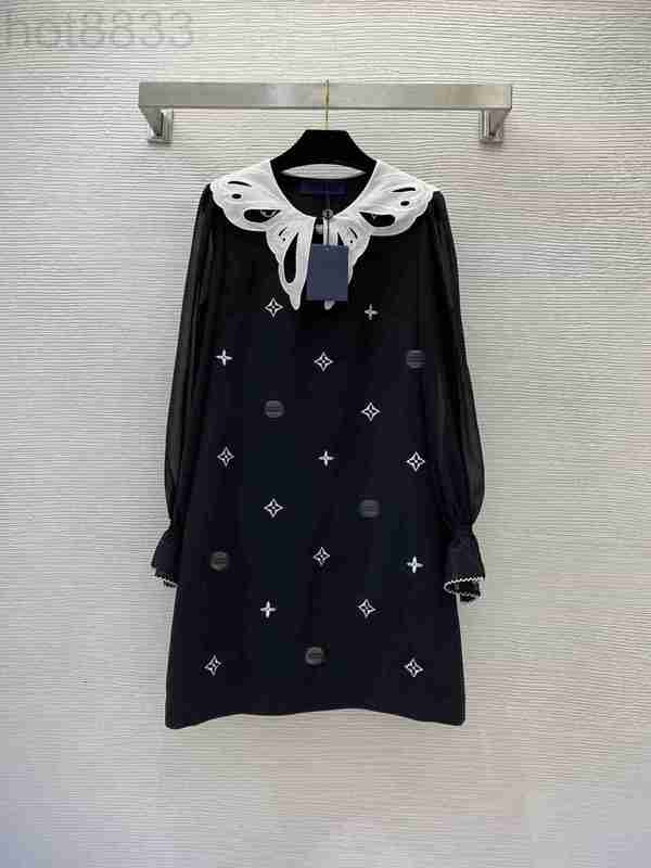 

Street Style Dresses Designer Milan Runway Dress 2023 New Spring Summer Lapel Neck Long Sleeve Print Fashion Brand Same LWA8, Black