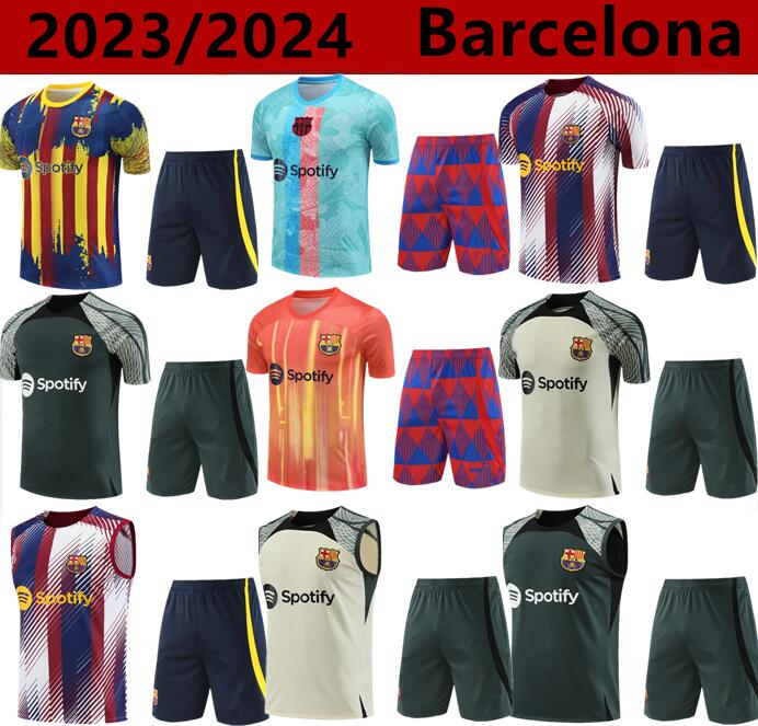 

23/24 men Barcelona TRACKSUIT soccer Jersey barca SET adult TRAINING SUIT 23/24 Short sleeve vest suit tracksuits
