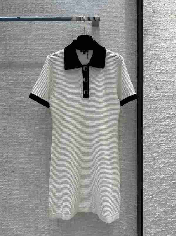 

Runway Dresses Designer Milan Dress 2023 New Summer Autumn Lapel Neck Short Sleeve Fashion Brand Same Style DNLD, White