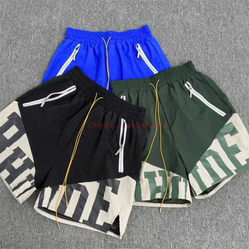 

Designer Short Fashion Casual Clothing Beach shorts Rhude Patchwork Letter Print Straight Tube Drawstring Basketball Pants High Street Casual Versatile Mens Wome, Black