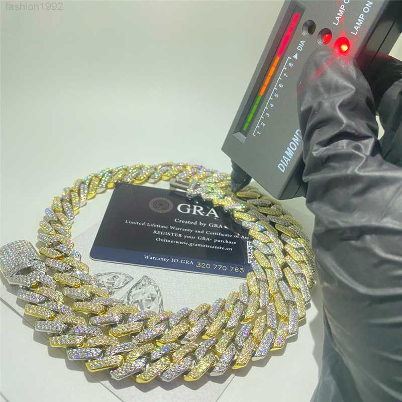 

Custom Hip Hop Jewelry Vvs1 Moissanite Iced Out Cuban Chain 925 Two Tone Diamond Moissante Cuban Chain