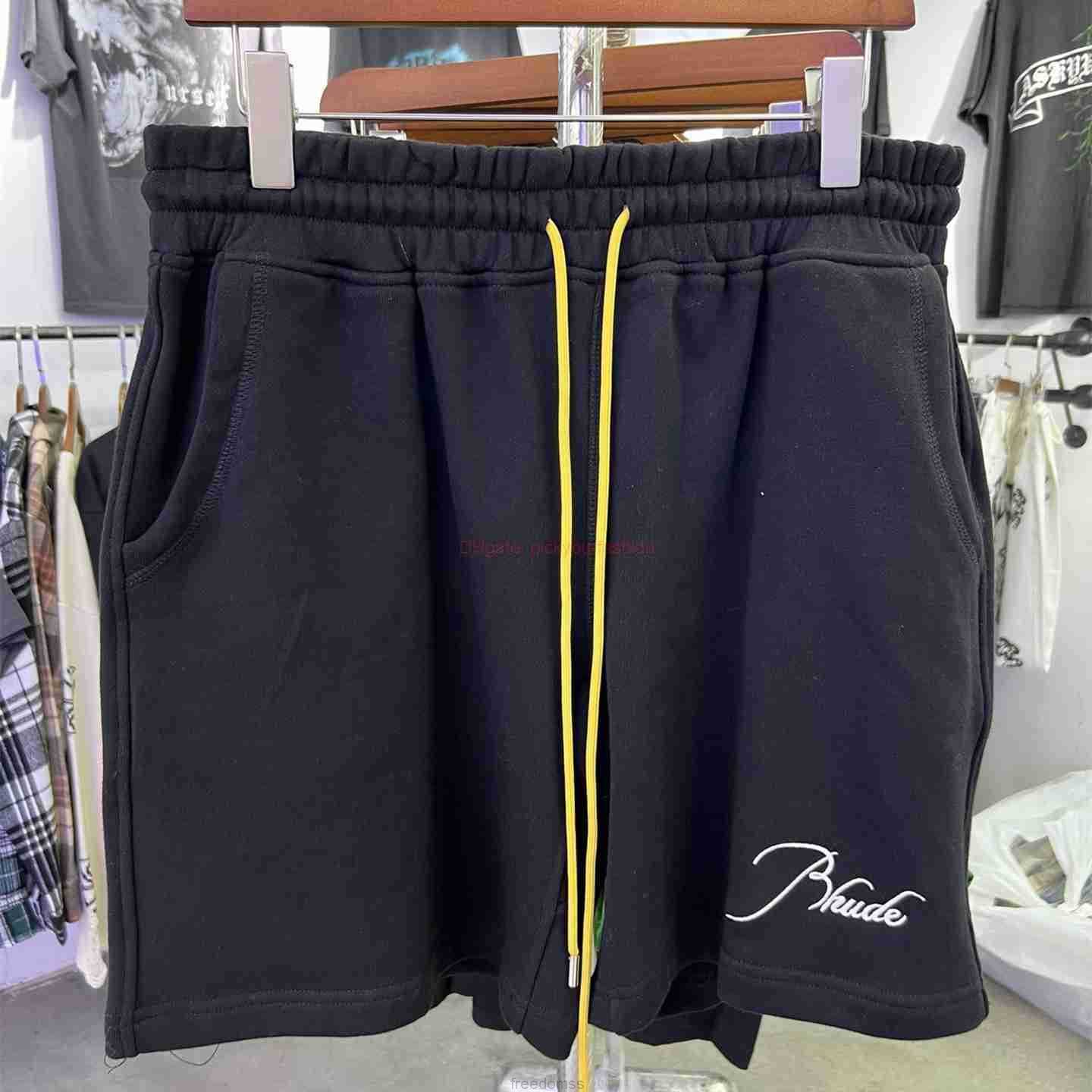 

Designer Short Fashion Casual Clothing Beach shorts Rhude Laif Drawstring Cotton Shorts High Street Fashion Brand Loose Casual Summer Couple American Beach Capris, Black