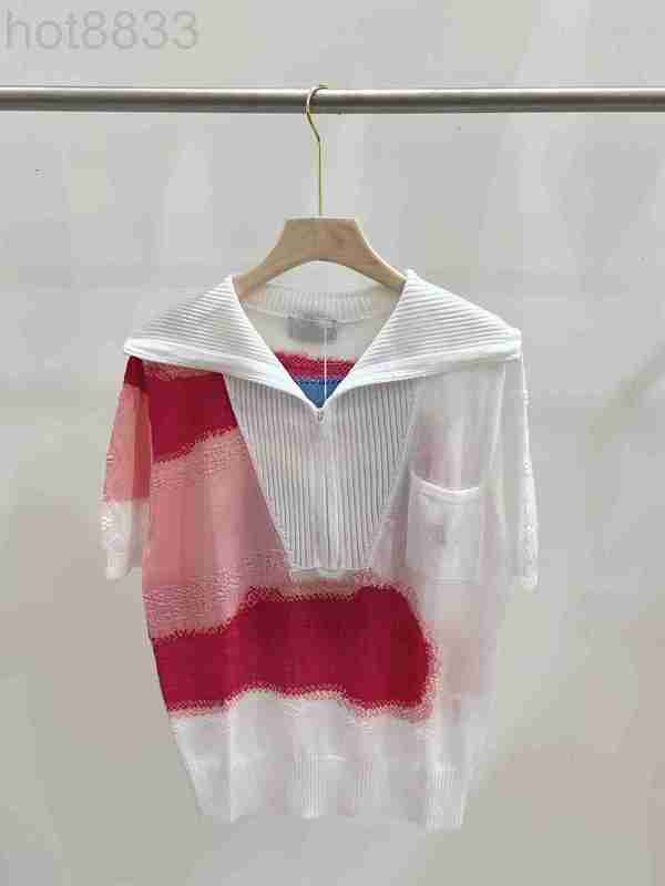 

Women' Sweaters Designer 2023 Spring Summer Milan Runway Lapel Neck Short Sleeve High End Jacquard Pullover Clothing QN5K, White