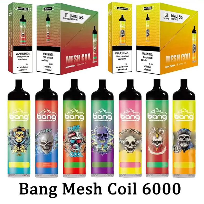 

Original Bang 6000 Puffs Disposable Vape Einweg Vape. 14ml Pre-filled Pods Cartridge 850mAh Rechargeable Battery vapes disposable puff Mesh Coil
